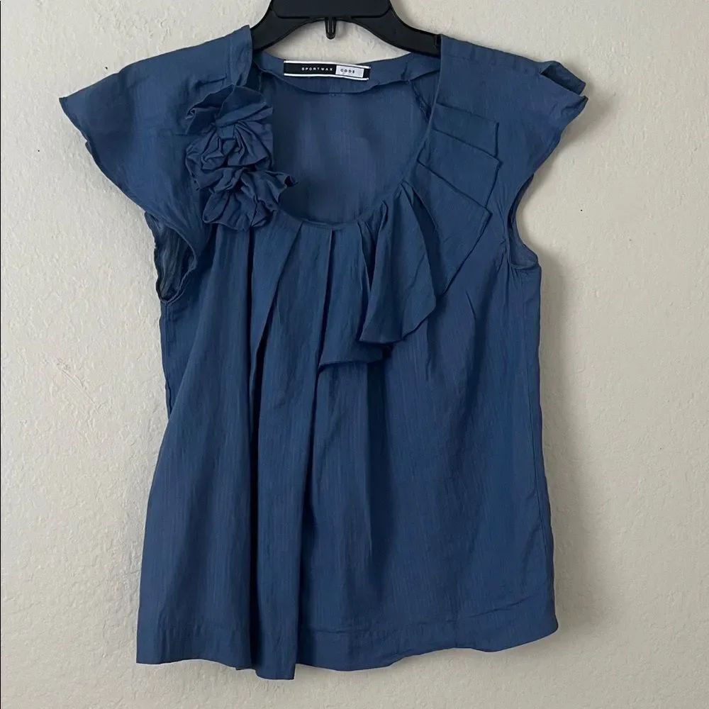 Sportmax Code Deep Blue Ruffle Sleeve Blouse in Size unknown